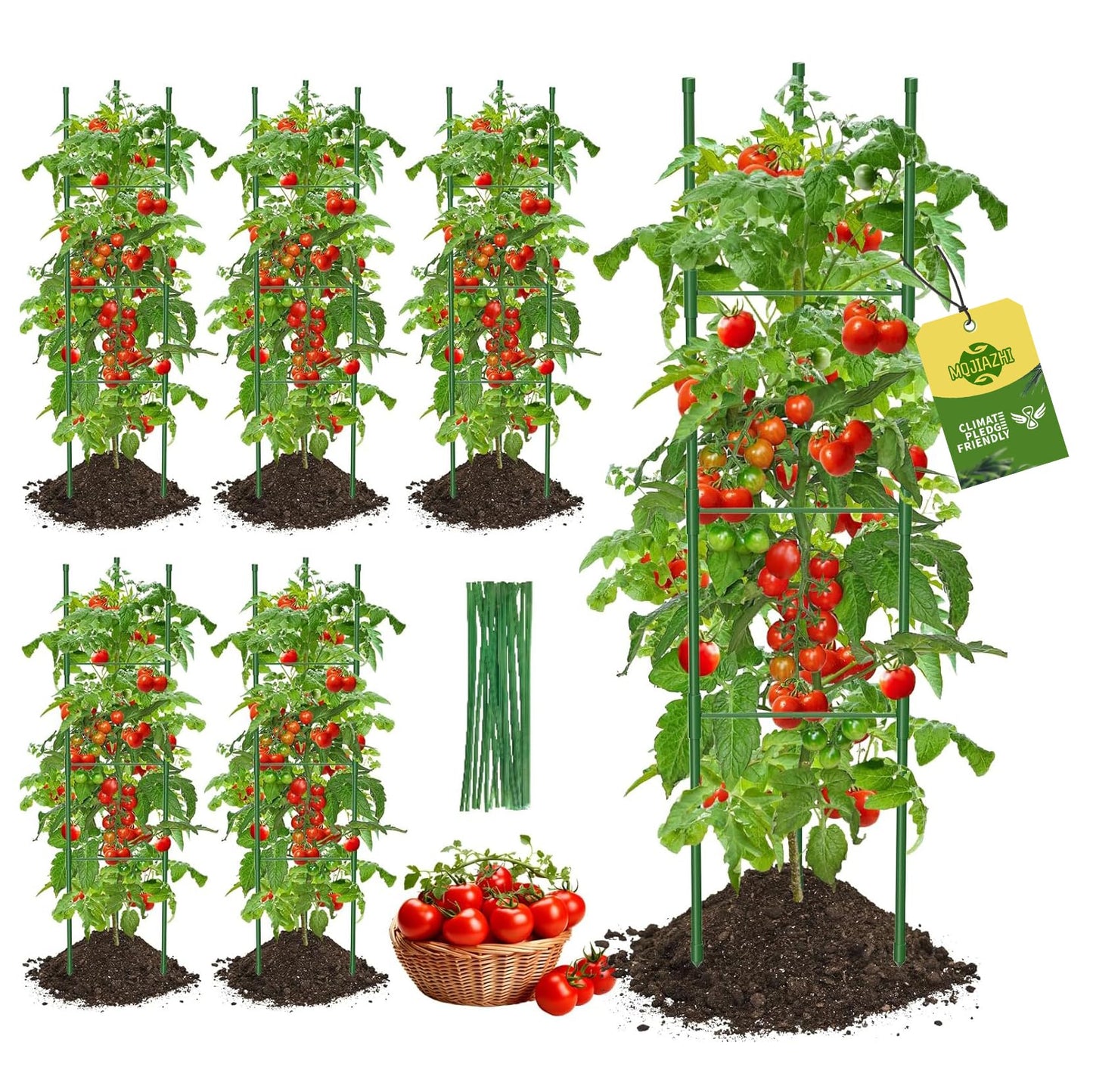 Tomato Cages,6 Pack MQJIAZHI 51.2inch Adjustable - Rust-Proof Tool-Free Trellis for Raised Garden Bed & Climbing Plants