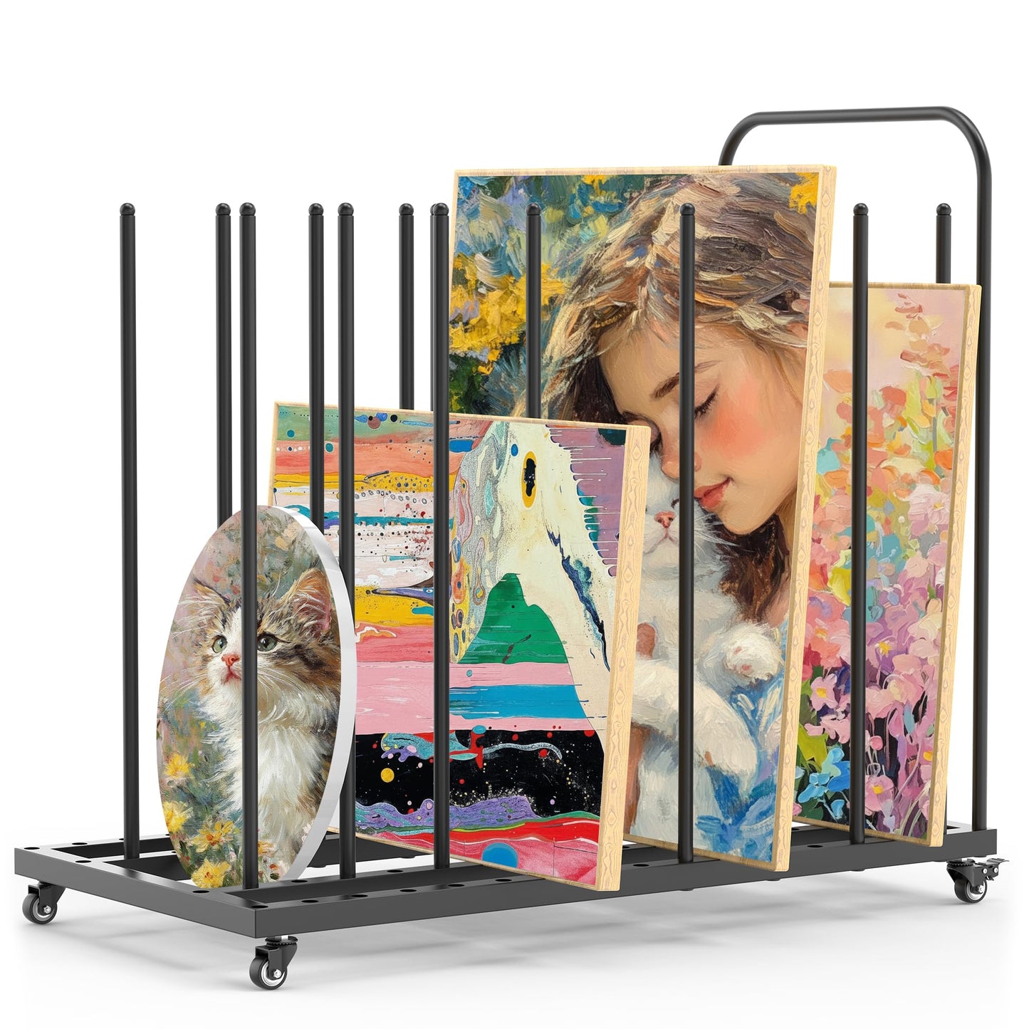 GARVIN Art Storage Rack with Caster Wheels, Art Drying Rack Metal Storage Stand with 7 Slots, Heavy-Duty Canvas Organizer for Artwork, Prints and Panels for Art Studio, Classroom and Gallery