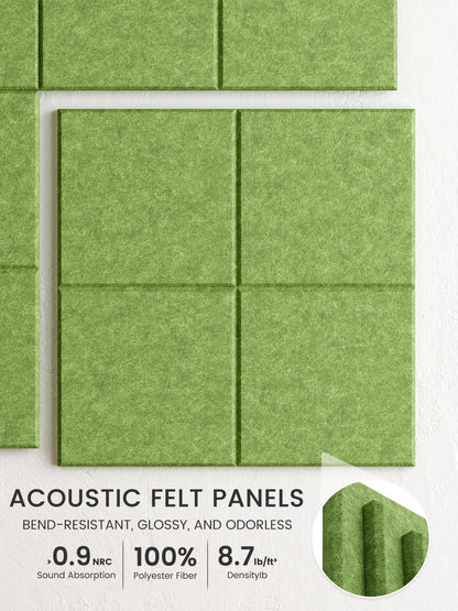 Bumusty Large Felt Bulletin Board, 48" x 36" Cork Board Alternative, 12-Pack Wall Tiles with 4-Compartment Design, 30 Push Pins, 70 Adhesive Tabs, Ideal for Office & Home Decor, Kelly Green