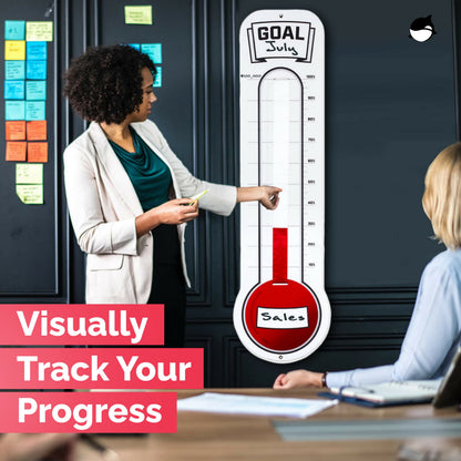 Fundraising Thermometer Chart Goal Tracker | Dry Erase Goal Setting Wall Mounted Thermometer | Giant Sales Goal Board with Pull-Through Ribbon Progress Tracker (46” x 12”) by ORCA