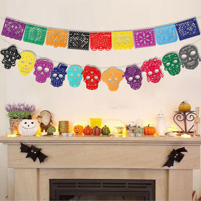 HOWAF Dia De Los Muertos Decorations Ofrenda Set, Day of The Dead Decor for Altar with Papel Picado Banner Marigold Flowers Garland for Ofrendas Alter Supplies, Mexican Halloween Diwali Party Supplies