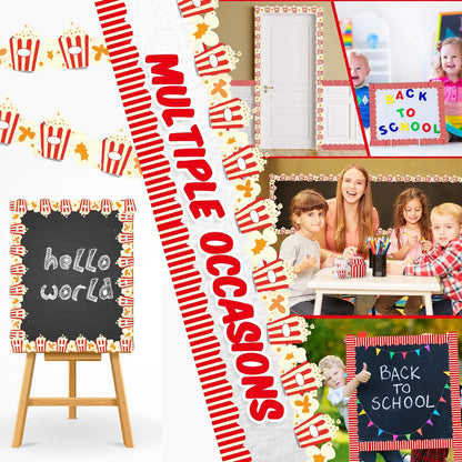 2 Rolls Popcorn Bucket Bulletin Board 32.8 ft Popcorn Strips Bulletin Borders Classroom Decoration Office Scalloped Trim for Back to School Party Classroom Chalkboard Wall Decor