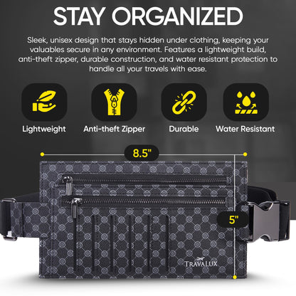 Luxury Travel Wallet – Hidden Money Belt, RFID-Blocking, Anti-Theft Passport Holder for Men & Women (Black Crest)