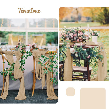 Teruntrue Cheesecloth Chair Sashes Aisle Decorations 20 Packs, Chair Bow Designed Decorative Chair Cover Chair Sashes 70 Inch for Wedding Reception Party Hotel Decoration(Beige)