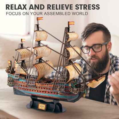 CubicFun 843659803 Boat San Felipe 1960, Spanish Ship, 3D Puzzle, Model Kit for Adults and Children, 248 Pieces, 240 min Assembly, Le