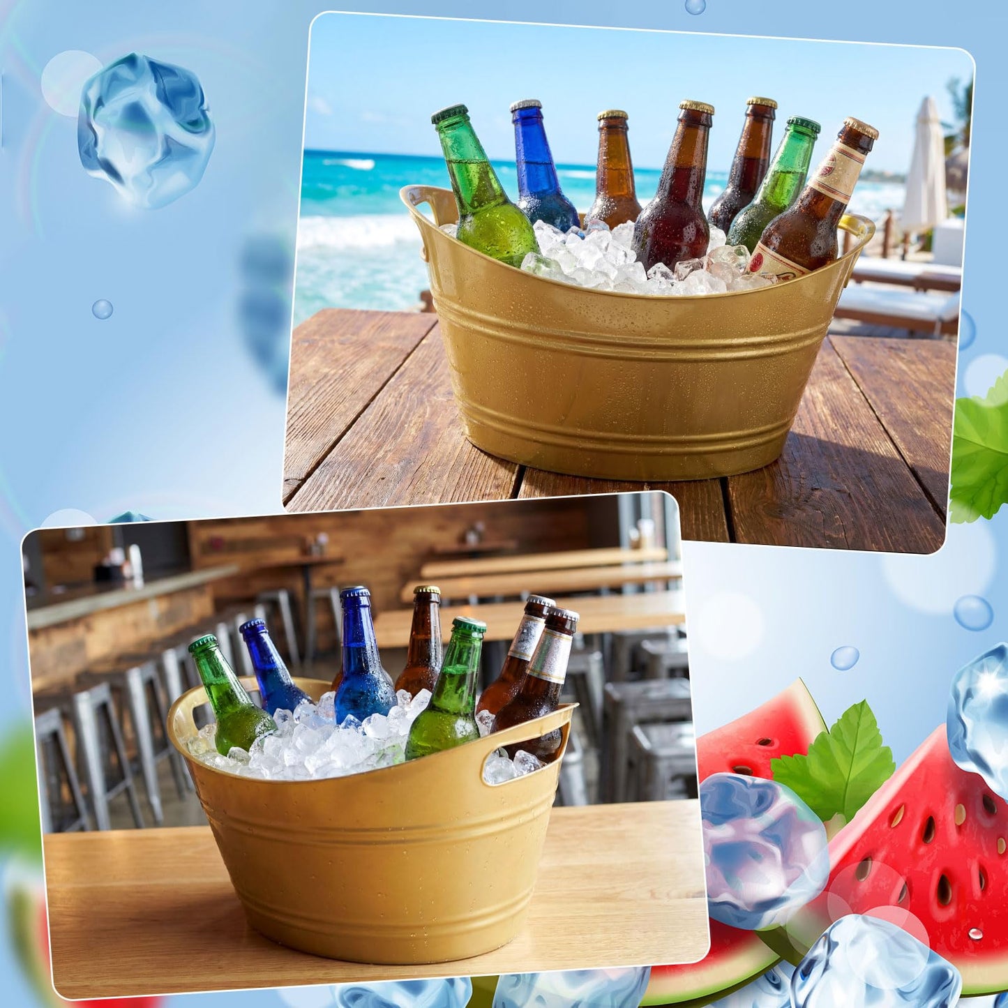 Patelai 6 Pcs Ice Buckets Bulk, Plastic Ice Buckets with Handles, Oval Storage Tub, Large Capacity Drink Tub for Party Bar Wine Beer Champagne Beverage Bottle Cooler(4.5 Liter,Gold)