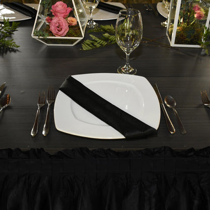 Axigundaone 6 Pcs Plastic Black Table Skirts for Rectangle Tables, Disposable Table Skirts with Adhesive Strip, 28 Inch x 14 Ft Rectangular Table Skirts for Party, Wedding,Banquet