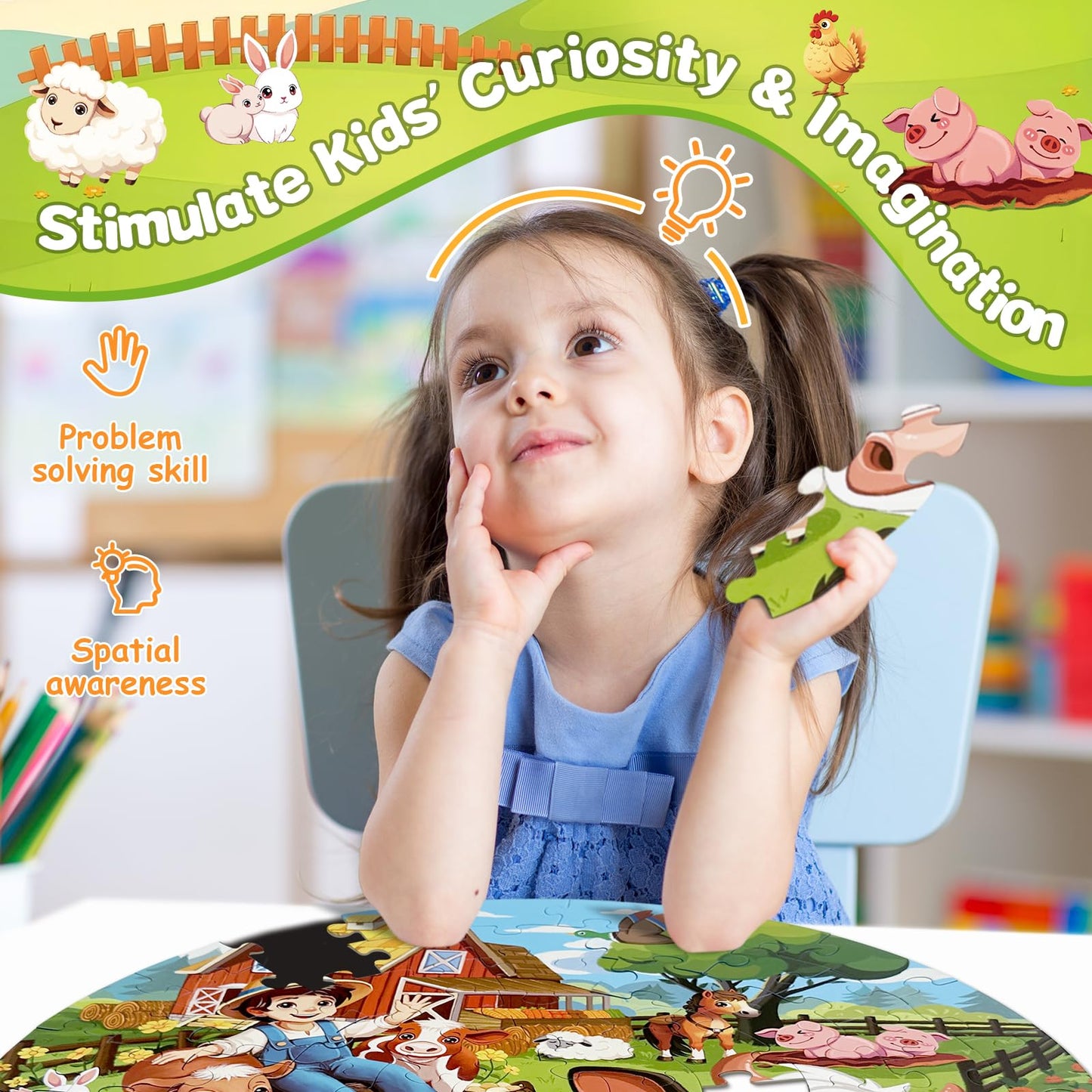 TALGIC Puzzles for Kids Ages 4-6, 70 Piece Round Floor Puzzles for Kids Ages 3-5 with Animals & Barn, Popular Educational Toys & Gift for 3 4 5 6 7 8 9 10