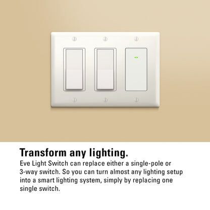 Eve Light Switch (Matter) – Smart Wall Switch for Apple Home, Alexa, Google Home, SmartThings; for Single-Pole & 3-Way switches; Thread, Requires Thread Border Router & Neutral Wire; UL-Certified