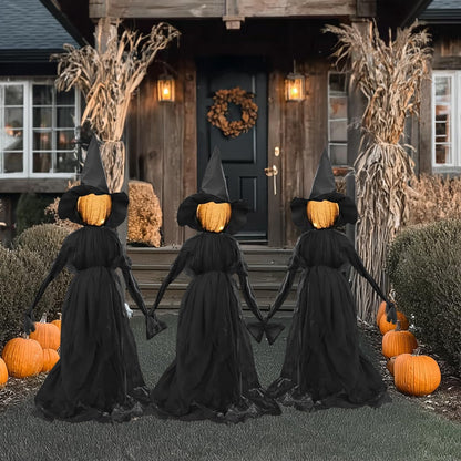 TW SHINE Halloween Witch Decorations Outdoor, 5 FT Set of 3 Holding Hands Witches Stakes with Glowing Face, Lighted Halloween Decor for Party Yard Lawn Porch Garden Haunted House Props