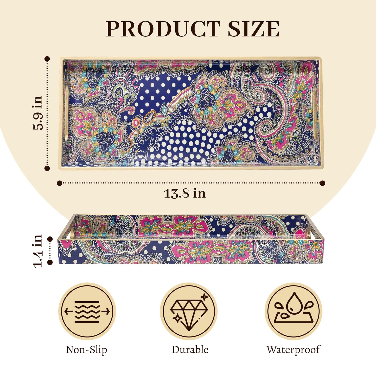 MAONAME Plastic Vanity Tray, Bathroom Counter Tray, Decorative Trays with Handles, Storage Dresser Trays Organizer for Toilet Tank, Jewelry, Makeup, 13.8" x 6" x 1.57"