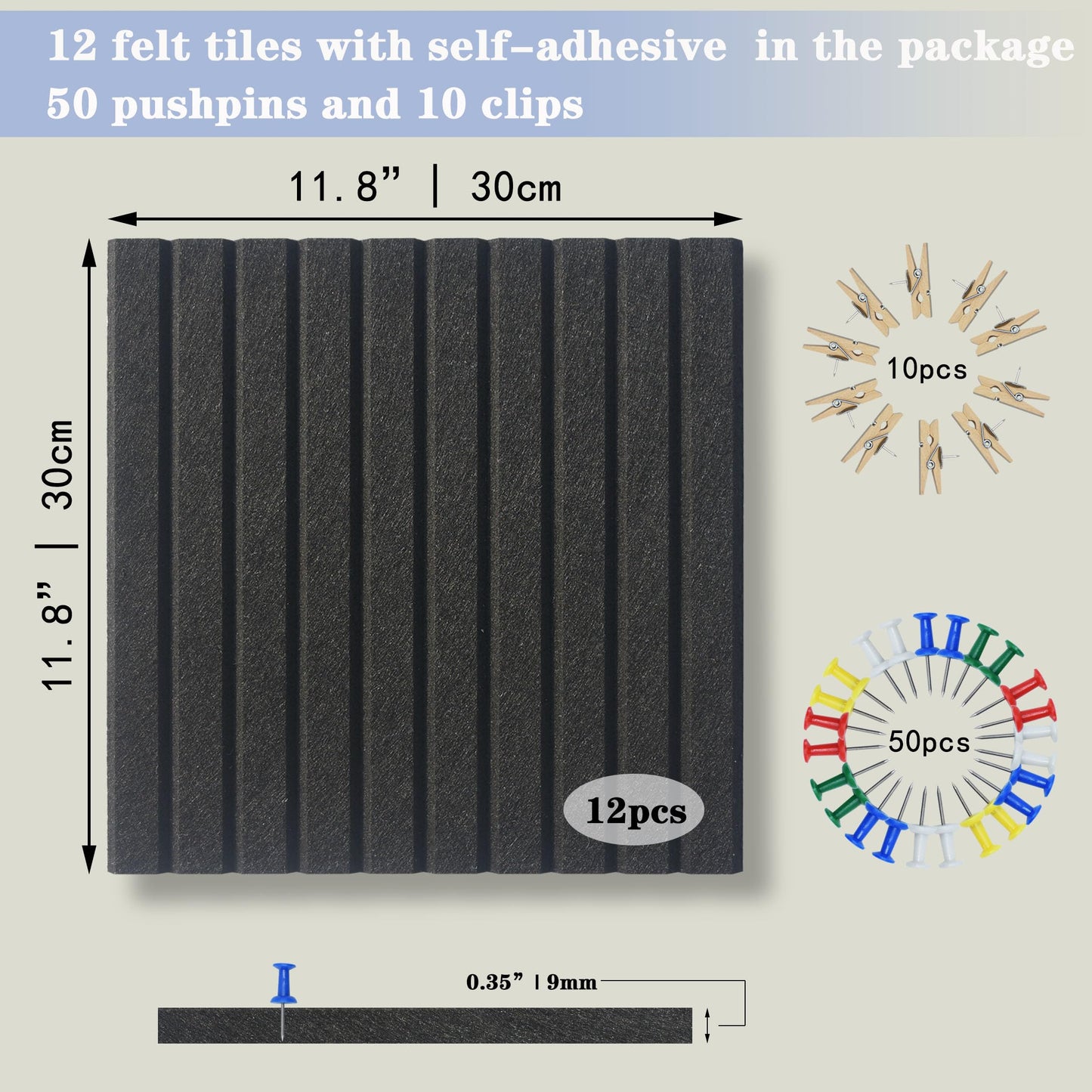 YOUDEFUL Large Cork Board Alternative-12 Pcs Self-Adhesive Felt Bulletin Board Tiles, Felt Pin Board Cork Board Tiles for Home Office Wall Decor, Tack Board 47"x35" (Black