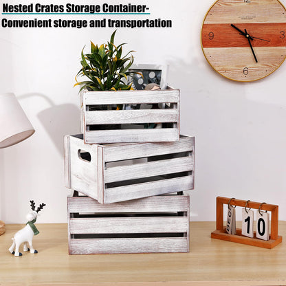 LKMANY Storage Crates 3 Pcs Wooden Crates Decorative Boxes,Nesting Storage Container Rustic White,Boxes for Storage, Display,Decor