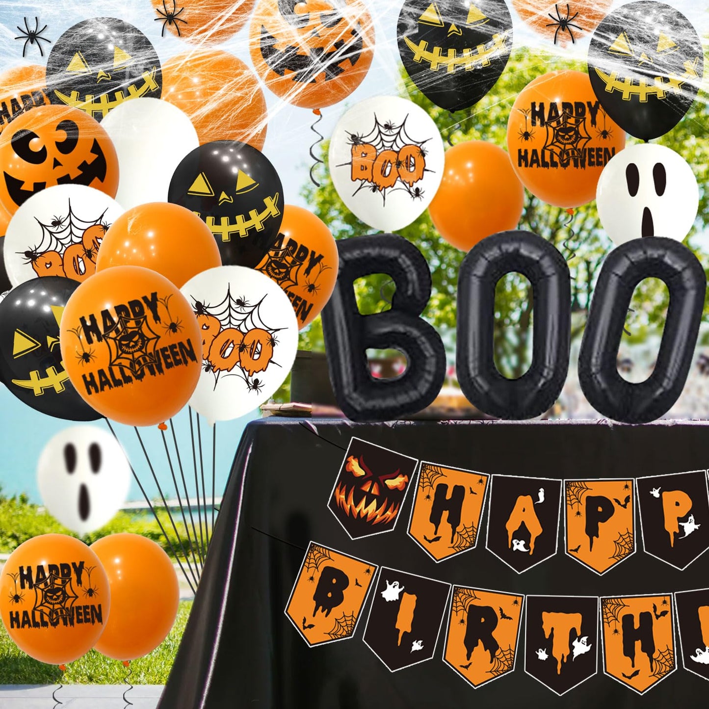 105Pcs Halloween Birthday Party Decorations with Happy Banner Balloons Bat Wall Stickers for Halloween 1st Birthday Party Decor