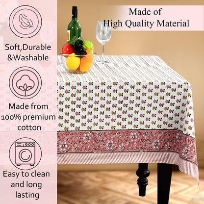 CPC Rosette Bloom Tablecloth 100% Cotton 60x60 Inch Indian Block Print Rectangle Table Cover, Table Cloth for Gifting in Weddings, Halloween, Fall, Christmas, Thanksgiving