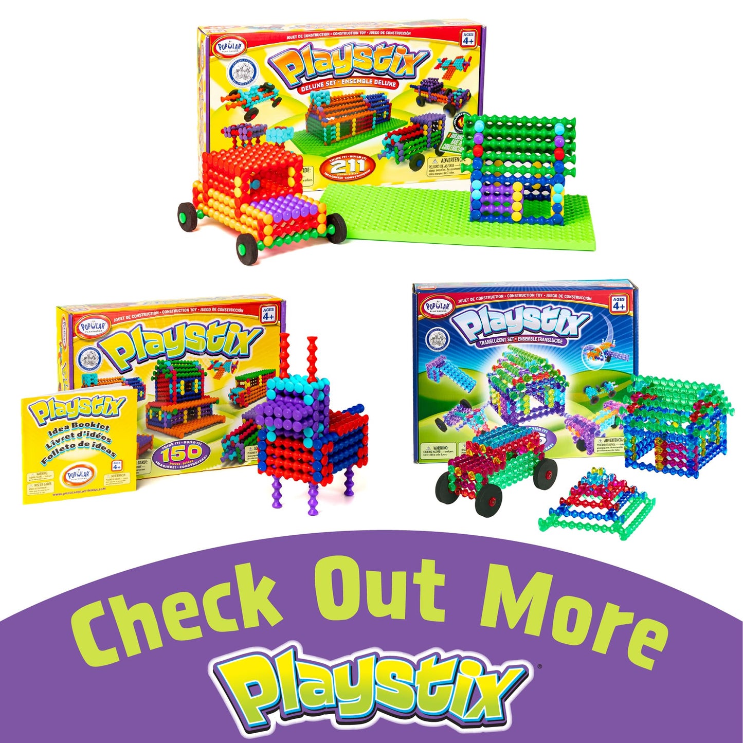 Popular Playthings Playstix Construction Toy Set with Building Sticks for STEM and Classroom Use, for Kids Ages 4 and Up - Green Building Base