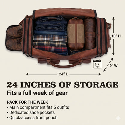 Genuine Leather Duffle Bag 24 Inch Handmade Vintage Travel Case Luggage Bags for Men, Overnight Carry On Duffel Bag Medium Weekender Gym Bag for Men and Women