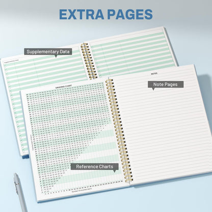 SUNEE Teacher Class Record Book for 9-10 weeks, 36 Names, 8.5x11 Inch, 104 Pages (52 Sheets), 100gsm Thick Paper, Larger Grade Recording up to 36 Students with Water-Resistant Plastic Cover, Blue