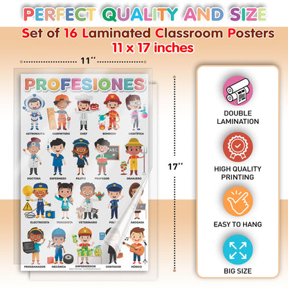 DeeDee's Workshop 16 Spanish Classroom Posters vol. 2, Spanish Learning for Kids, Spanish Classroom Decorations