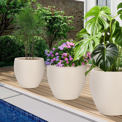 YNNICO Plant Pots 17.5/14.8/12.2 inch Set of 3, Flower Pots with Drainage Holes, Large Planters for Indoor Outdoor Garden Plants and Flowers. (Light Beige)