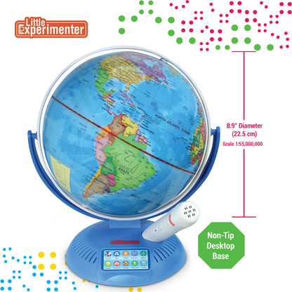 Little Experimenter Interactive 9” Globes for Kids, Globe & Wireless Smart Pen, Gifts for Kids, STEM Educational Toys, Talking World Map, 8 Year old Boy Coolest Gifts for Boys & Girls Ages 8 9 10 11 12 Years Old