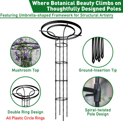 Carotex Mushroom Top Trellis for Climbing Plants Outdoor, 5.74FT Decorative Obelisk Plant Support with Rustproof PE-Coated Metal Poles, Rose Trellis for Clematis Ivy, Black