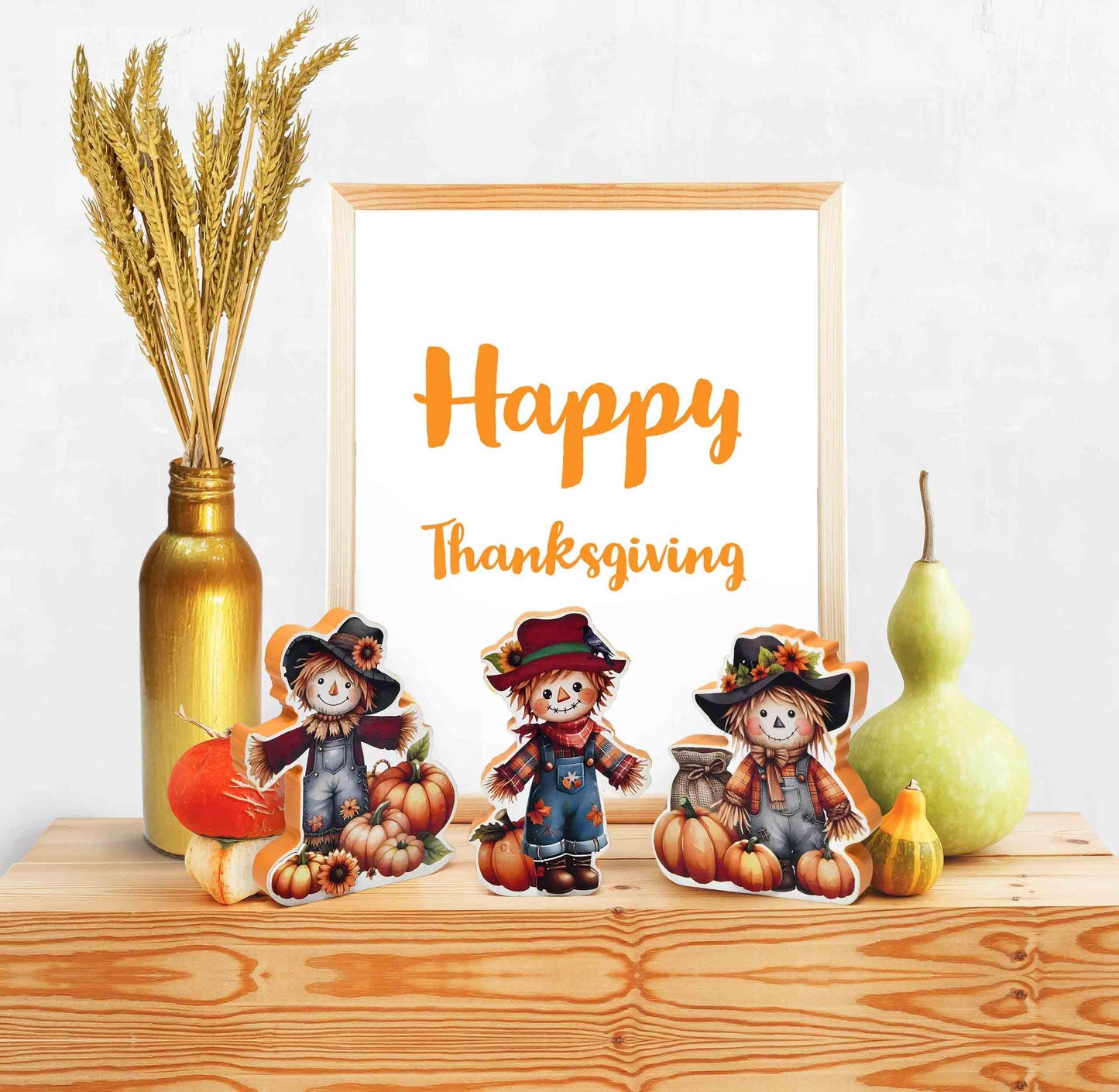 Gift Boutique Thanksgiving Scarecrow Wooden Decor Set of 3 Fall Tiered Tray Autumn Table Centerpiece Wood Standing Signs for Halloween Home Decoration
