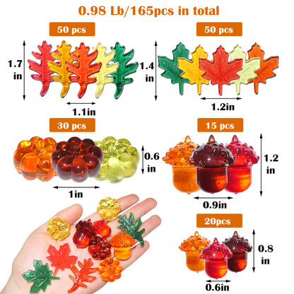 HADDIY Fall Vase Filler,165 Pcs Acrylic Pumpkin Leaves Acorn Gems Sensory Bin Fillers for Thanksgiving Centerpieces Table Decorations,Table Scatters,Preschool Counting and Thanksgiving Craft