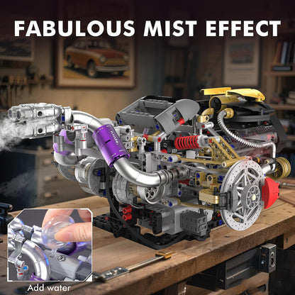 NEXTJOY V8 Engine Model Kit that Works, 1394 PCS Advanced Collectible Engine Building Block Sets with Lights & Spray, Exhibited Gift to Adults/Boys 8-14/Home Office Decor