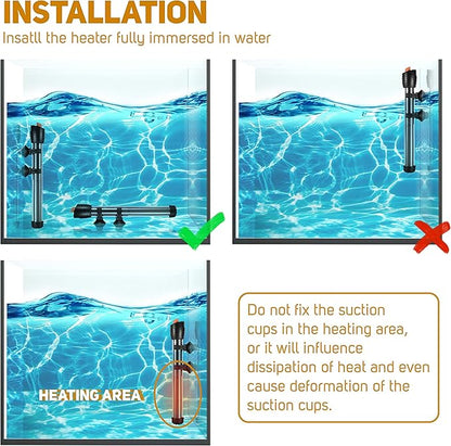 Orlushy Submersible Aquarium Heater, Adjustable Fish Tahk Heater with Free Thermometer Suitable for Marine Saltwater and Freshwater