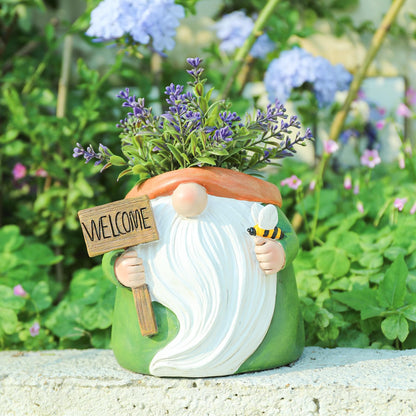 Chonsun Cute Plant Pots Small Gnome Flower Pots 4" Succulent Pot with Drainage Resin Garden Pot Planter for Indoor Outdoor