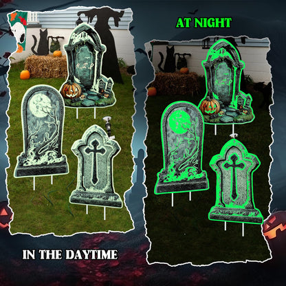 Halloween Tombstone Decorations Outdoor, 6PCS 14" Glow in the Dark Graveyard Yard Signs with Stakes, Haunted Gravestones Lawn Signs for Halloween Cemetery Garden Yard Decoration Supplies