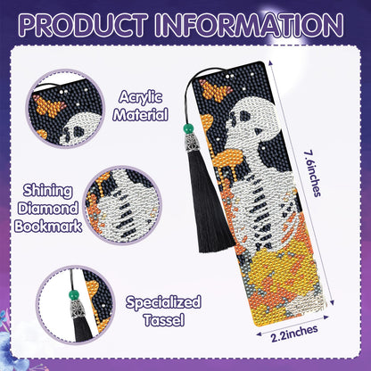Sitsink Skull Diamond Art Bookmarks - 6 Pcs Halloween Gothic Diamond Painting Bookmarks Flower Mushroom Buttrefly DIY Gem Art Rhinestone Craft Kit for Adult Women Halloween Day of The Dead