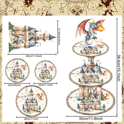 Keluna Medieval Dragon Party Decorations - 3 Tier Cupcake Stand Dragon Birthday Party Decorations Dessert Stands Holders