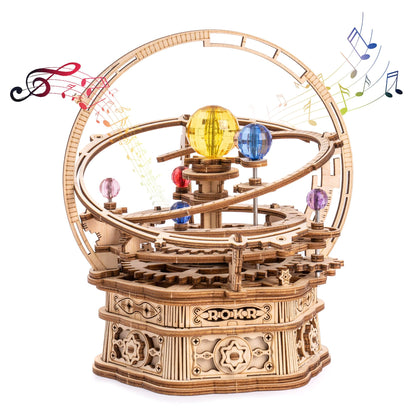 ROBOTIME 3D Puzzles for Adults Model Kits for Adults Hobbies for Men/Women Rotating Starry Night Wooden Puzzle Music Box AMK51