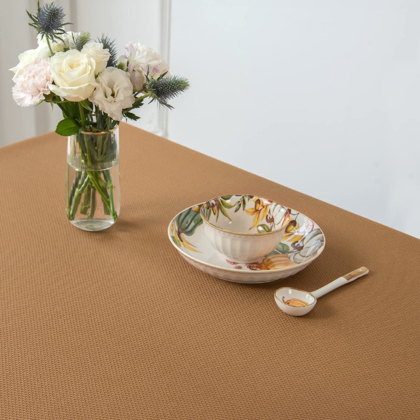 maxmill Textured Rectangular Tablecloth Water Resistance Antiwrinkle Spillproof Soft Jacquard Table Cloth for Fall Harvest Thanksgiving Parties and Holiday Dinners, 60 x 104 Inch, Amber Bronze