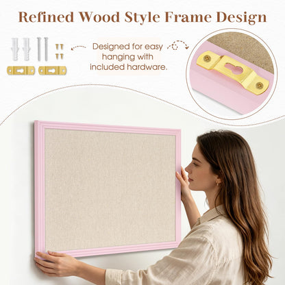 DOLLAR BOSS Linen Bulletin Board 36" x 24", Decorative Cork Boards for Walls with White Wood Frame, Premium Fabric Pin Board for Office, Home & School Room Decor, Pink