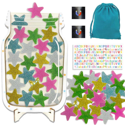 Orbixa Magnetic Star Reward Jar for Kids & Students – Glitter Magnetic Reward System for Classroom & Home, Personalized Behavior Chart with Sparkling Stars, Alphabet Stickers & Velvet Bag (Glitter)