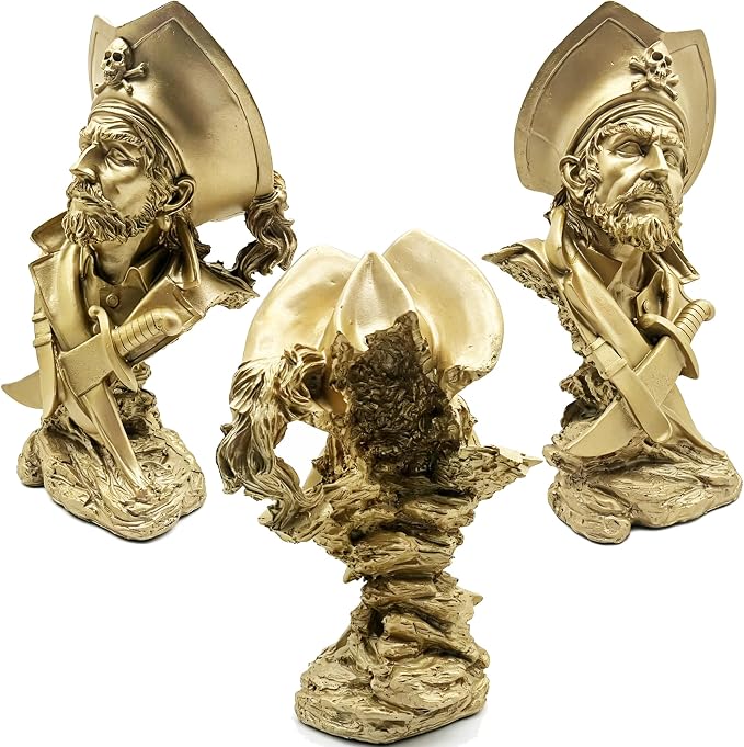 H&W Golden Pirate Figurines - Buccaneer Francis Drake Statue Decoration for Home/Study/Living Room, Great Collectible Figurines, Best Gift for The Man, Sandstone Color (HH17-D5)