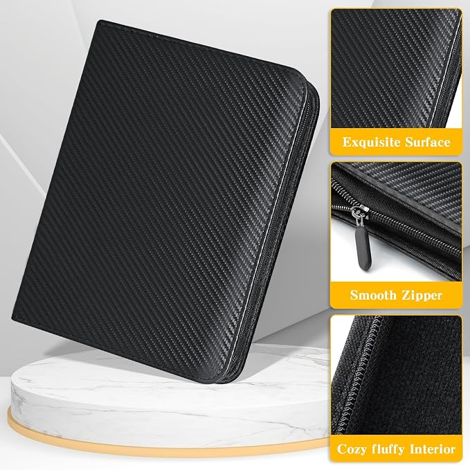 Jumbo Card Binder for PKM– WITHYU PU Leather Ringless Card Collection Binder with 60 Pockets, 5.4'' x 7.4''Card Holders Storage Album for Game Card (Carbon Black)