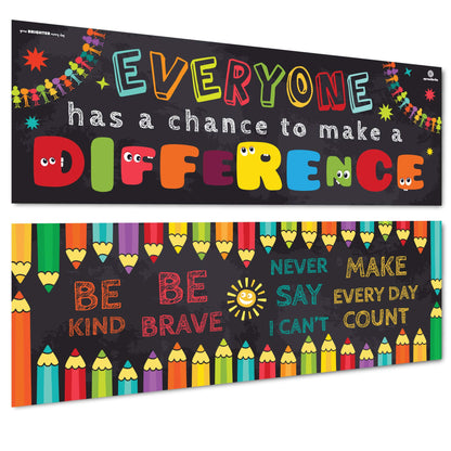 Sproutbrite 13.5" x 39" Educational Posters - 2 Teacher Posters for Classroom - Motivational and Inspirational Growth Mindset for Students - Bulletin Board and Wall Decor for Pre, Elementary and Middle School Promotes Kindness, Confidence, and Positive Be