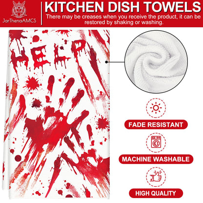 JarThenaAMCS Halloween Kitchen Dish Towel Bloody Handprint Dishcloth 18 x 28 Inch Hand Drying Tea Towel for Cooking Baking Cleaning, 2Pcs