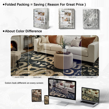 DCX Washable 5x7 Snake Rug, Black Gothic Rug for Living Room, Soft Low Pile Carpet, Kid & Pet Friendly with Rubber Back Non Slip, Stain Resistant Rug for Bedroom Dining Room Office