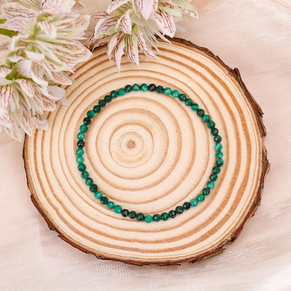 BONNY BOXX Natural Genuine Gemstone Faceted Round Beads Bracelets, 3mm Adjustable Stretchy Tiny Faceted Malachite Bracelet, Healing Crystal Reiki Chakra Dainty Jewelry Fashion Gifts