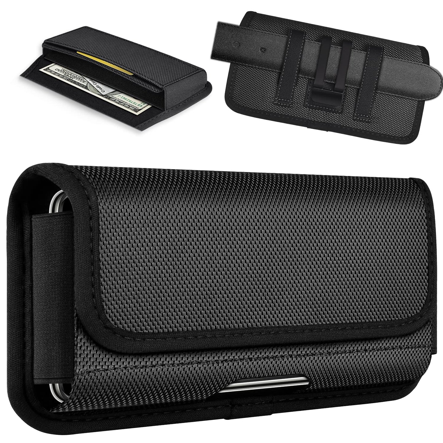 ykooe Rugged Nylon Holster Compatible with iPhone 17 16 15 14 13 12 & Pro Models, Galaxy S25, S24, S23, S22,S21 Cell Phone Belt Holder for Men, Black - L