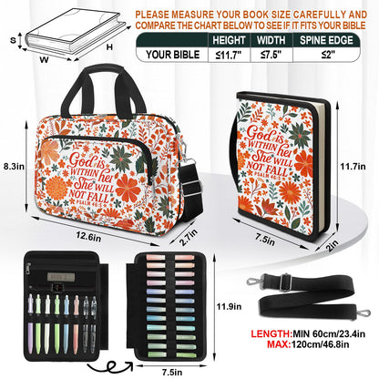IBOVODI Autumn Flower Bible Cover Case for Women, Boho Cute Large Church Bible Bag Books Carrying Case with Shoulder Strap and Handle Zipper Pocket, Bible Study Supplies Journaling Kit Christian Gifts