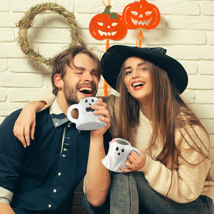 Baderke 2 Pcs 12 oz Halloween Ghost Mugs Spooky Mr and Mrs Coffee Cups Boo Ceramic Gifts for Couple Him Her Bachelorette Wedding Party Favors