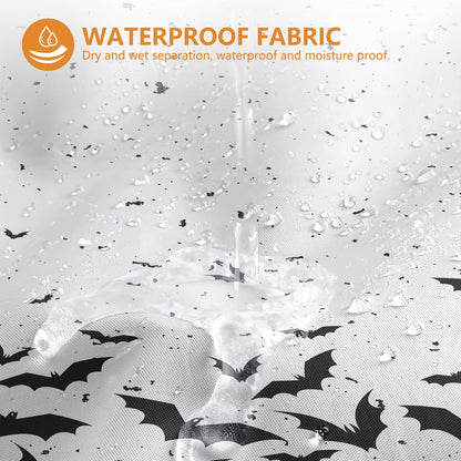 MEHOFOND No Hook Halloween Shower Curtain with Snap in Liner,Hookless Bat Shower Curtain,Black Flying Bat Horror Scary Halloween Bathroom Decor Waterproof Washable Polyester Fabric Curtain 71X74inch