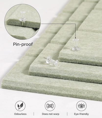 Bounmer Large Cork Board Alternative 48“ x 36”, 12-Pack Felt Bulletin Board Tiles with 60 Safe Removable Adhesive Tabs & 30 Pushpins, Cork Boards for Office Walls Decor (Sage)