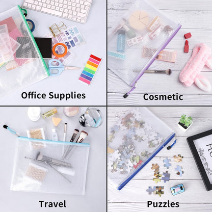 EOOUT 24pcs Mesh Zipper Pouch Bags, for Organizing Storage, Waterproof Zipper Pouches, Letter Size, File Bags for Toys, Puzzle, Board Games